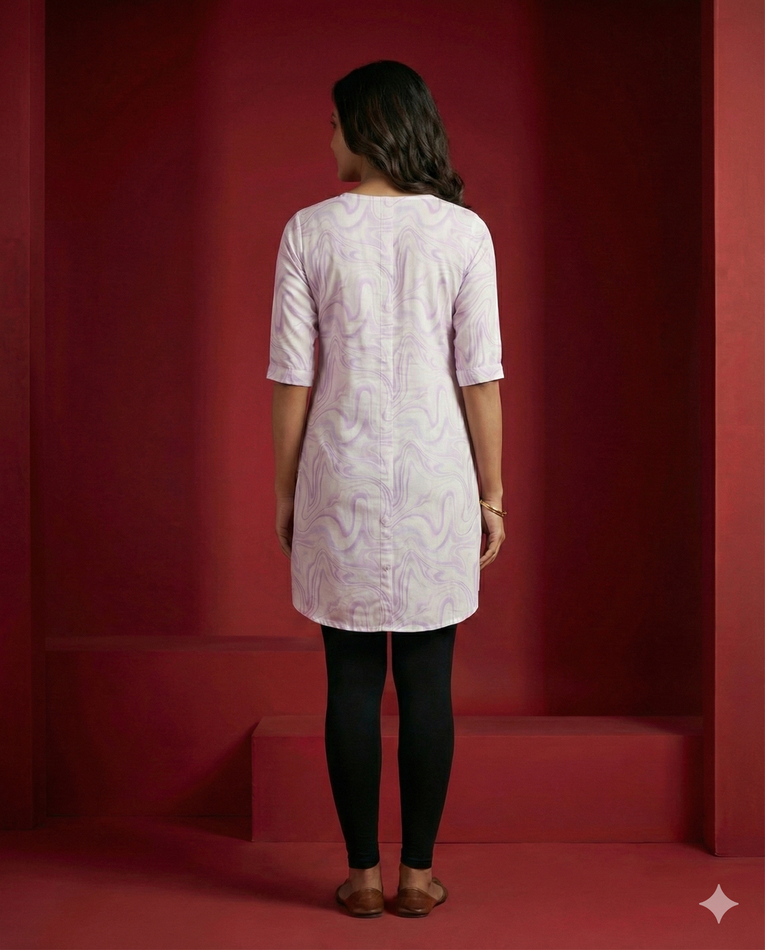 Purple & White Marble Printed Polyester Viscose Tunic Top