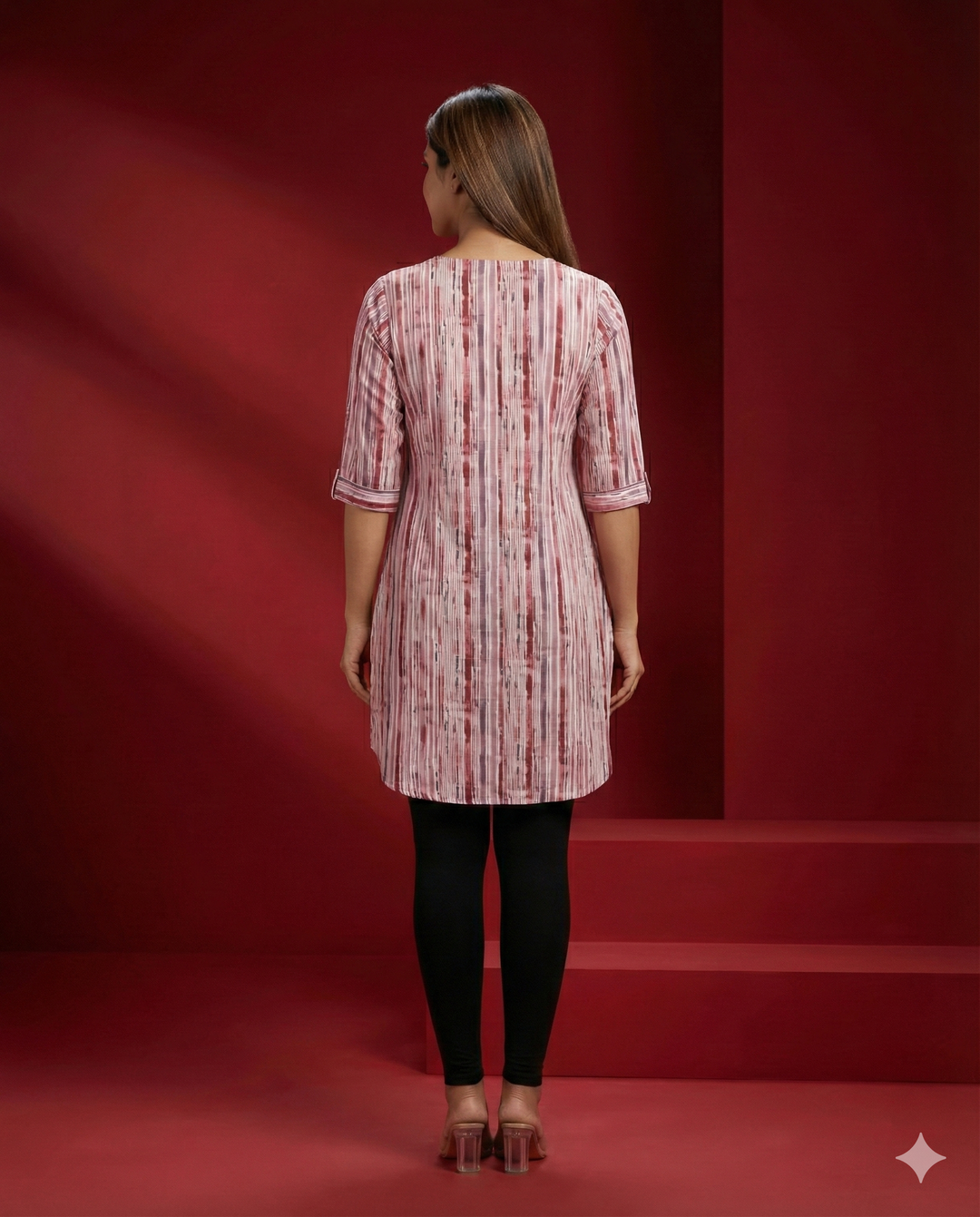 Pink Abstract Striped Polyester Viscose Tunic Top