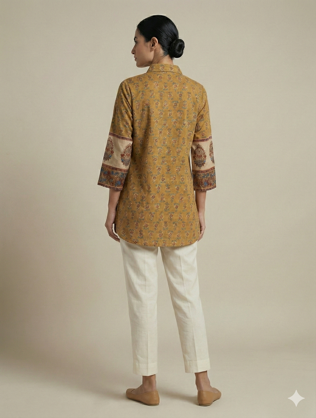 Mustard Spice "Heritage Blossom" Cotton Short Kurti Shirt