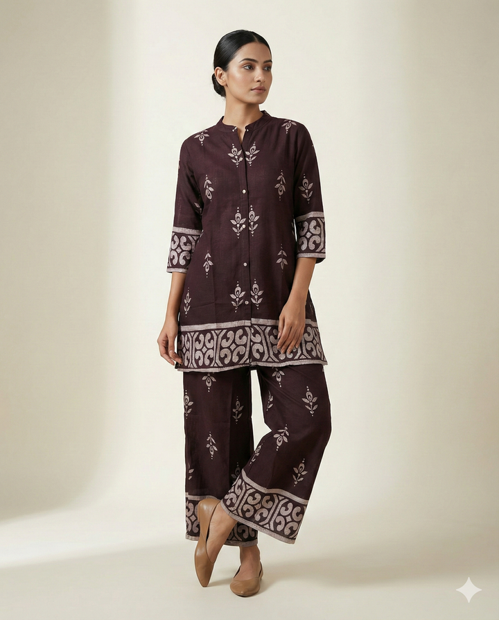 Midnight Wine "Imperial Motif" Rayon 2-Piece Co-ord Set