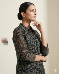 Black & Teal Floral Printed Rayon Tunic with Wide-Leg Palazzo Set 2