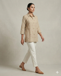 Desert Moss Batik-Mosaic Linen Short Kurti Shirt 5