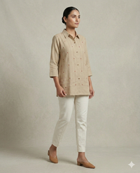Desert Moss Batik-Mosaic Linen Short Kurti Shirt 3