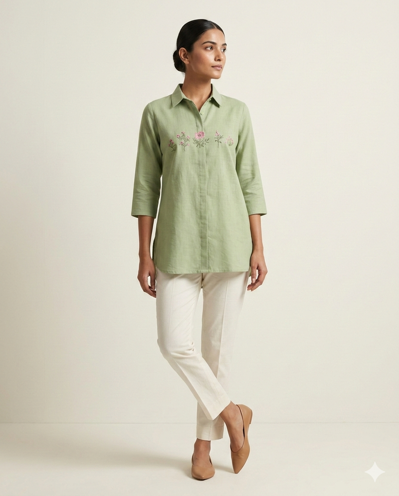Sage Meadow "Prairie Bloom" Embroidered Rayon Short Kurti Shirt