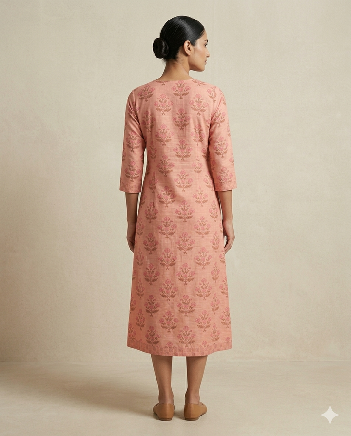 Peach "Spring Petal" Printed Muslin Anarkali Kurta