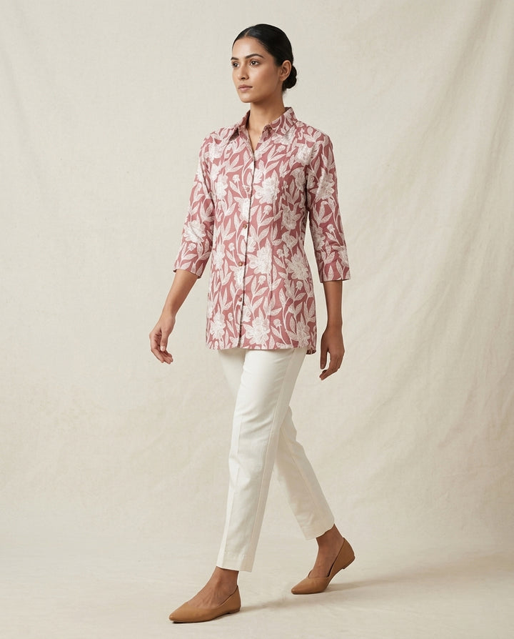 Mauve Floral Botanical Collared Tunic
