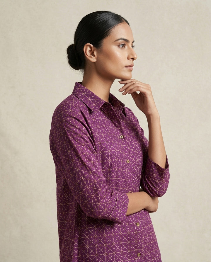 Amethyst Lattice Longline  Gajji Silk Shirt