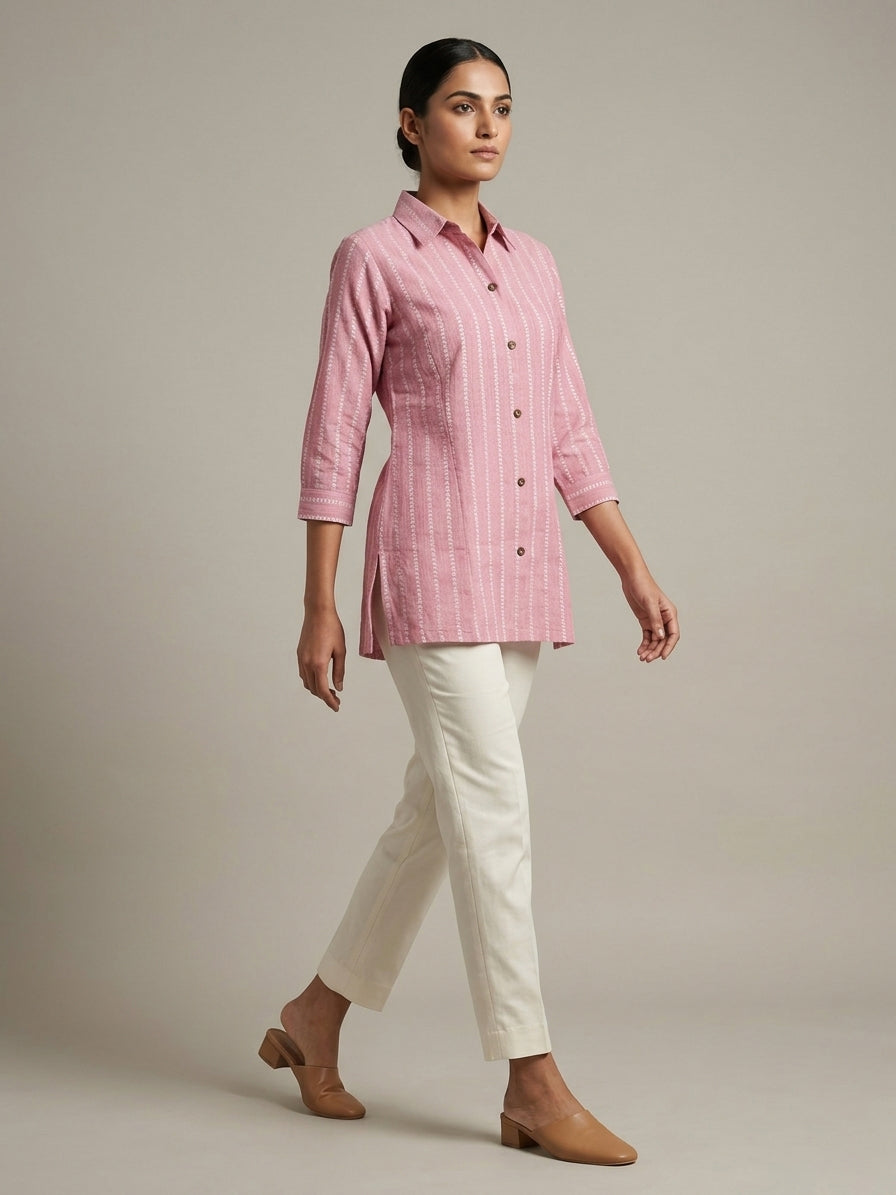 Candy Pink Stripe Linen Tunic.