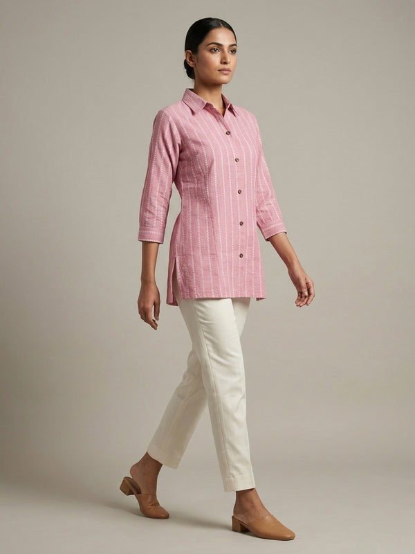 Candy Pink Stripe Linen Tunic.