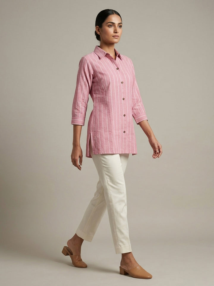 Candy Pink Stripe Linen Tunic.
