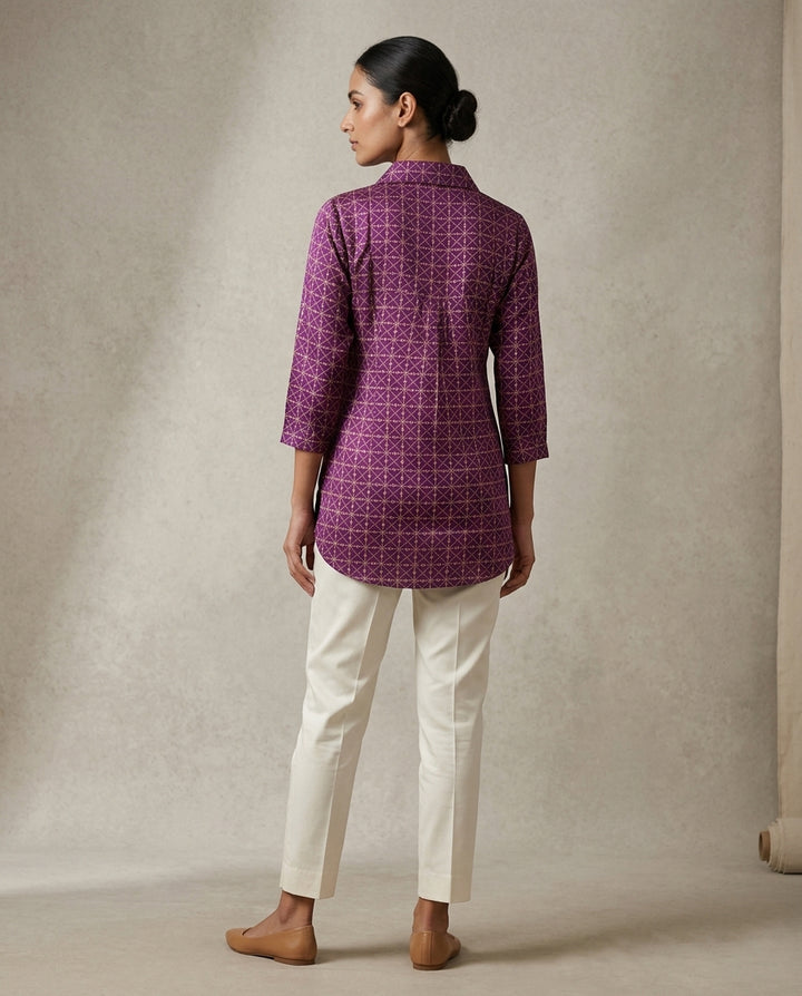 Amethyst Lattice Longline  Gajji Silk Shirt