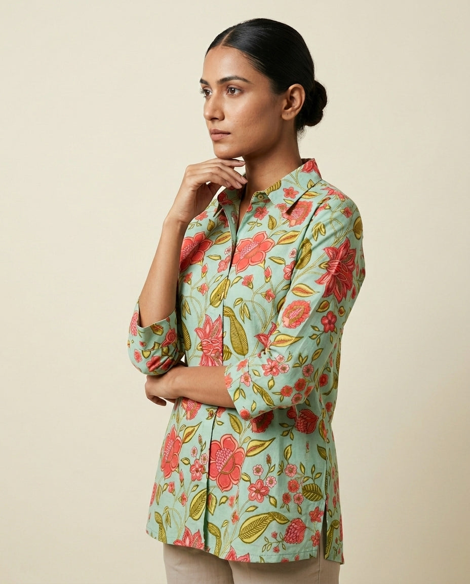 Seafoam Floral Garden Collared Tunic