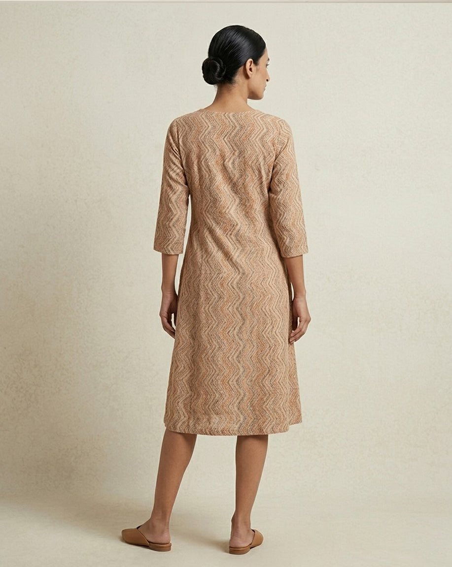 Beige and Rust Chevron Printed Cotton Anarkali Kurta