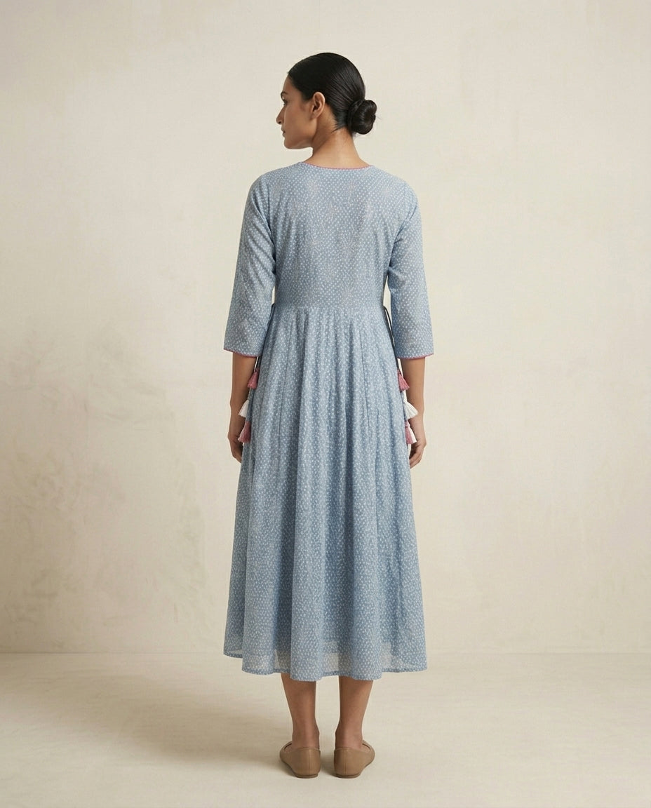 Powder Blue "Celestial Bloom" Floral Anarkali Midi Dress