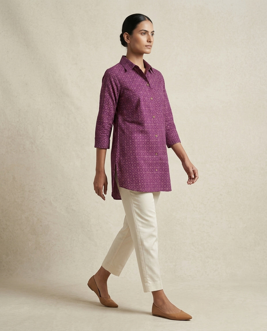 Amethyst Lattice Longline  Gajji Silk Shirt