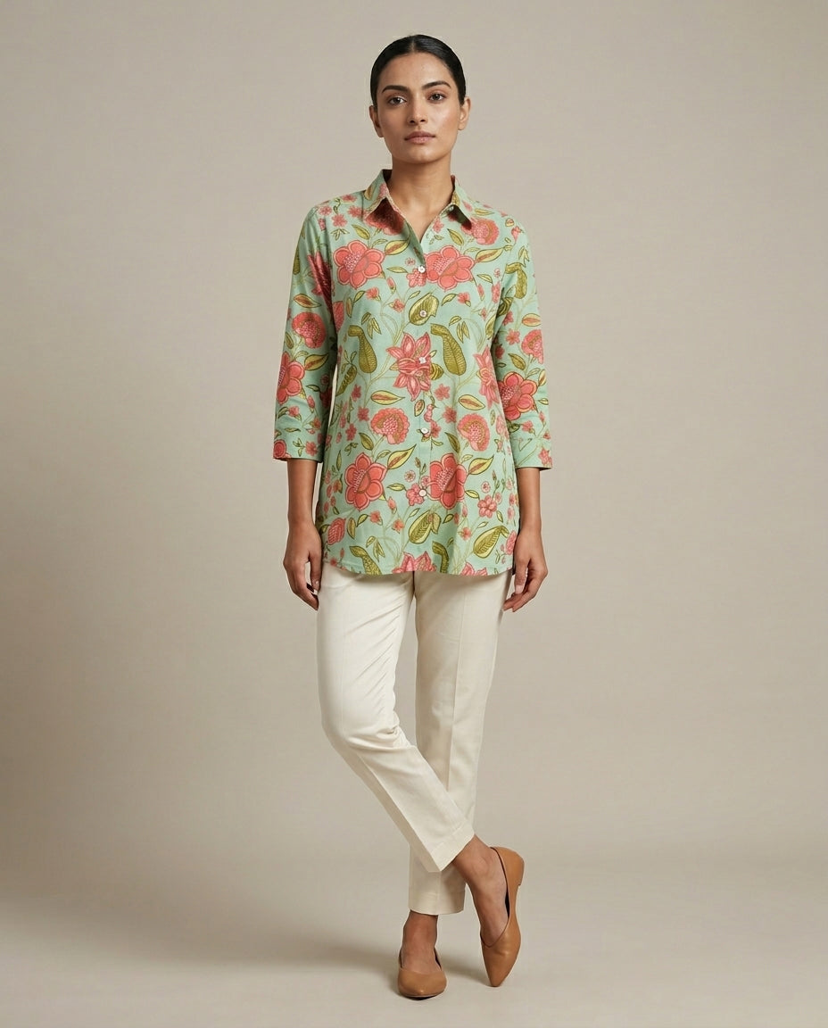 Seafoam Floral Garden Collared Tunic