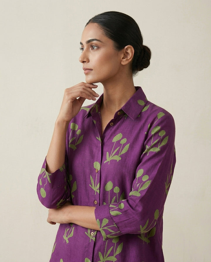 Imperial Plum Botanical Gajji Silk Shirt