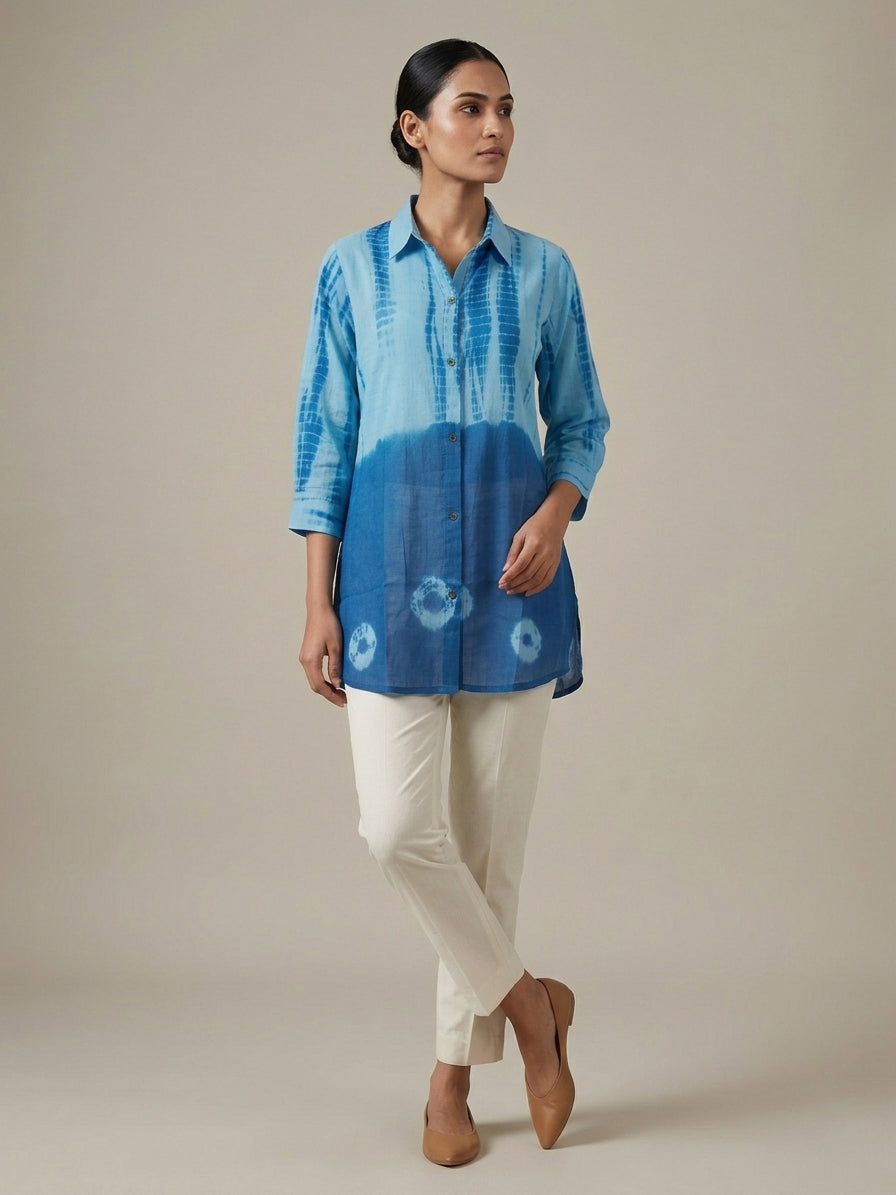 Azure Indigo Shibori Tunic