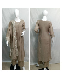 Beige Embroidered Mul Chanderi 3-Piece Suit Set 4