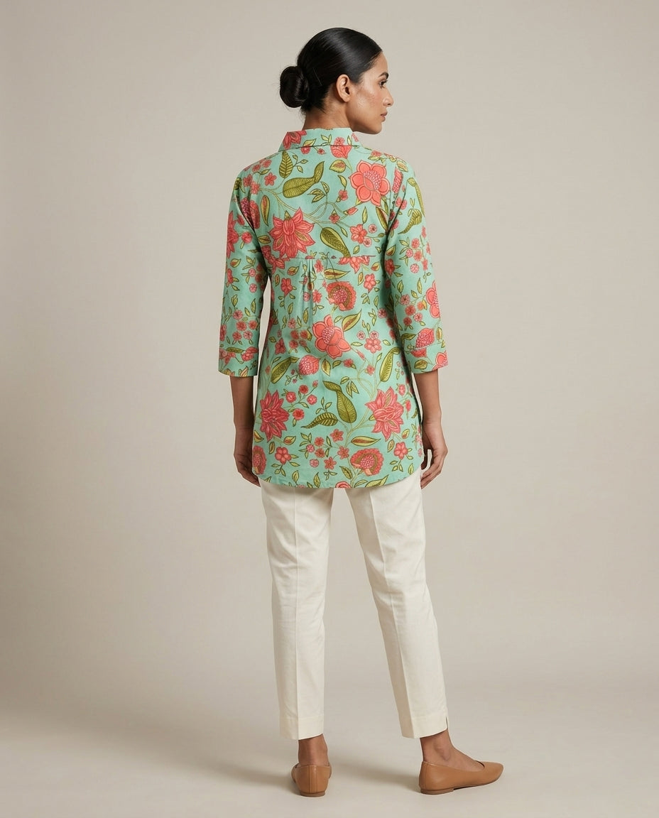 Seafoam Floral Garden Collared Tunic