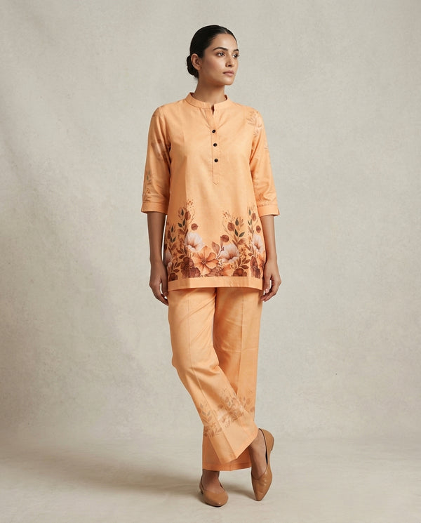 Apricot Floral Placement Print Cotton Co-Ord Set