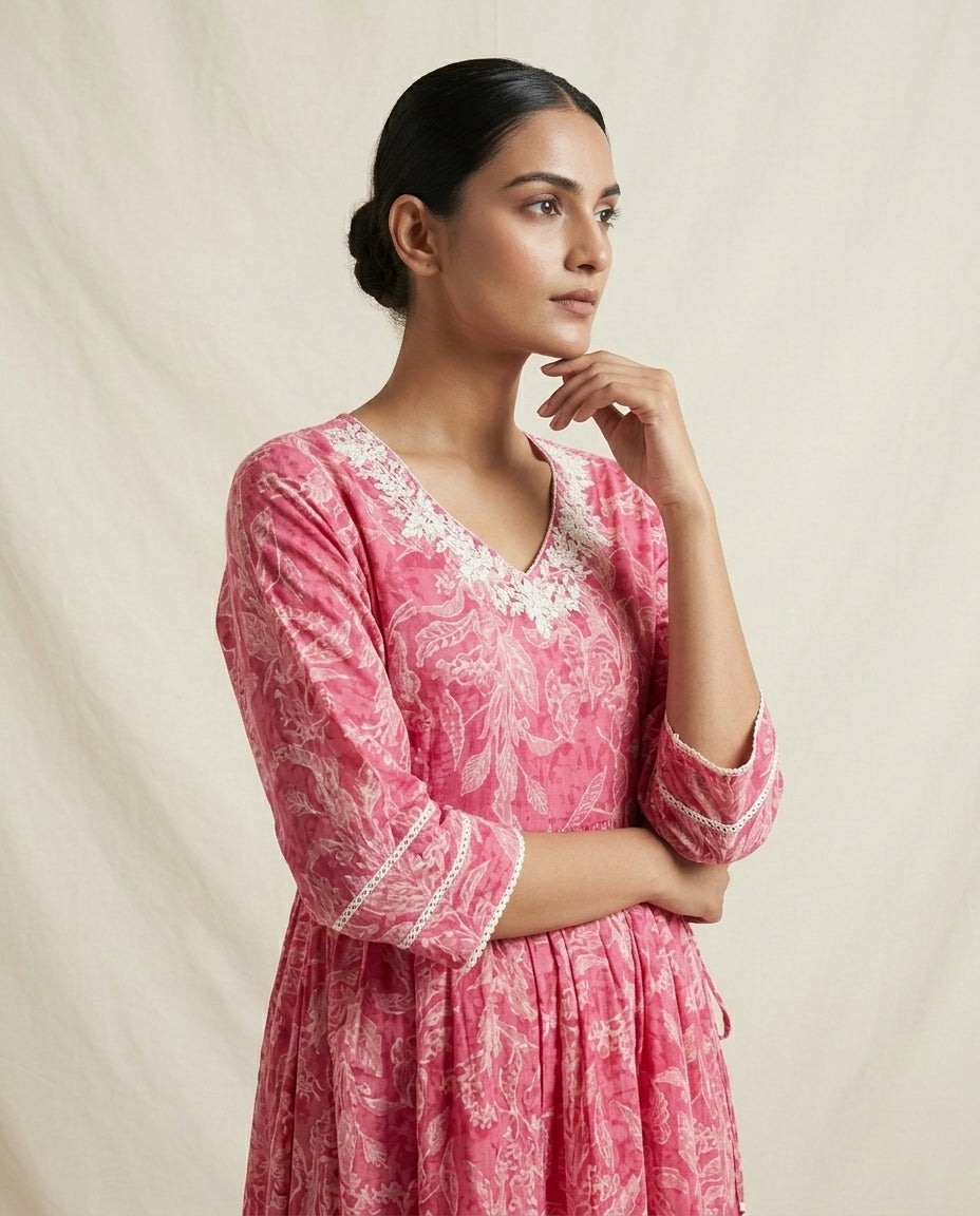 Magenta Bloom Lace-Detailed Tunic Dress