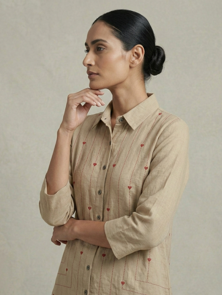 Desert Moss Batik-Mosaic Linen Short Kurti Shirt