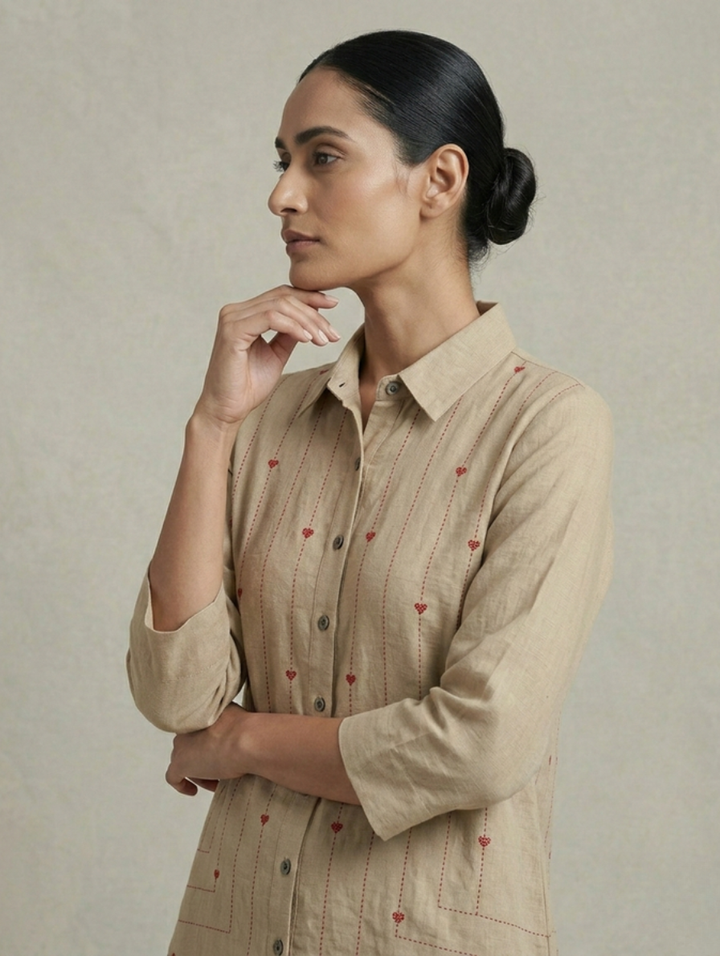 Desert Moss Batik-Mosaic Linen Short Kurti Shirt