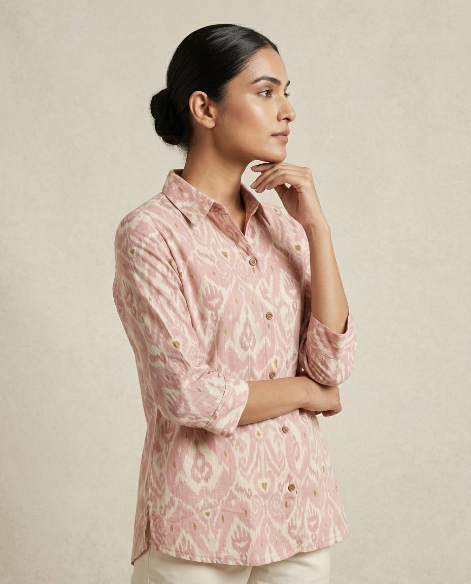 Elegant Ikat Prink Floral Shirt Tunic
