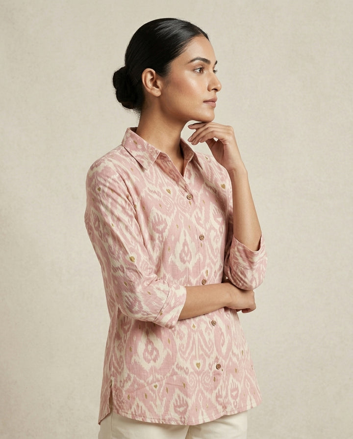 Elegant Ikat Prink Floral Shirt Tunic