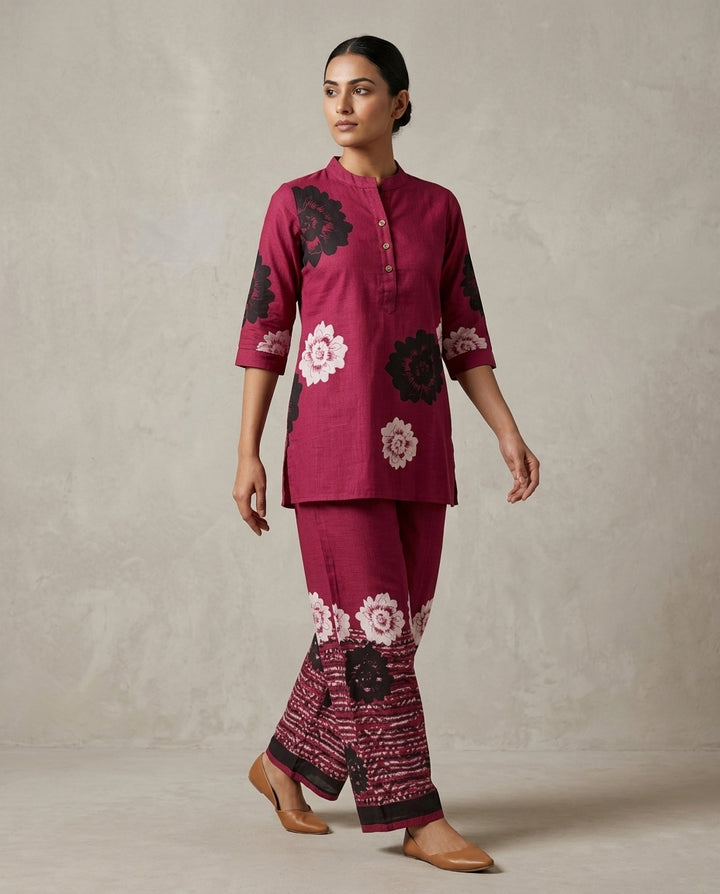 Magenta Bold Floral Printed Cotton Co-Ord Set