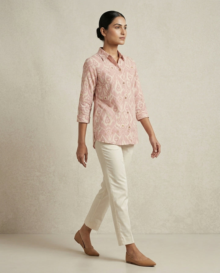 Elegant Ikat Prink Floral Shirt Tunic