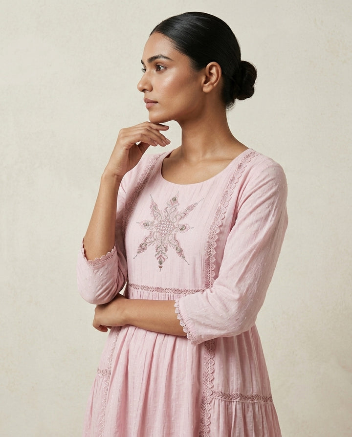 Blush Radiance Embroidered Tunic Dress