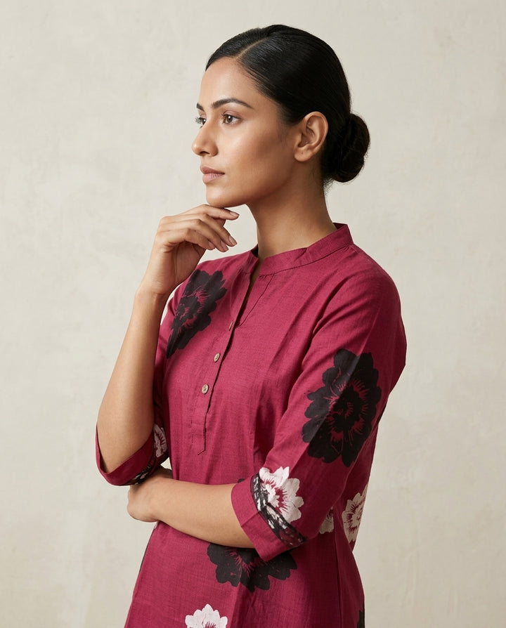 Magenta Bold Floral Printed Cotton Co-Ord Set