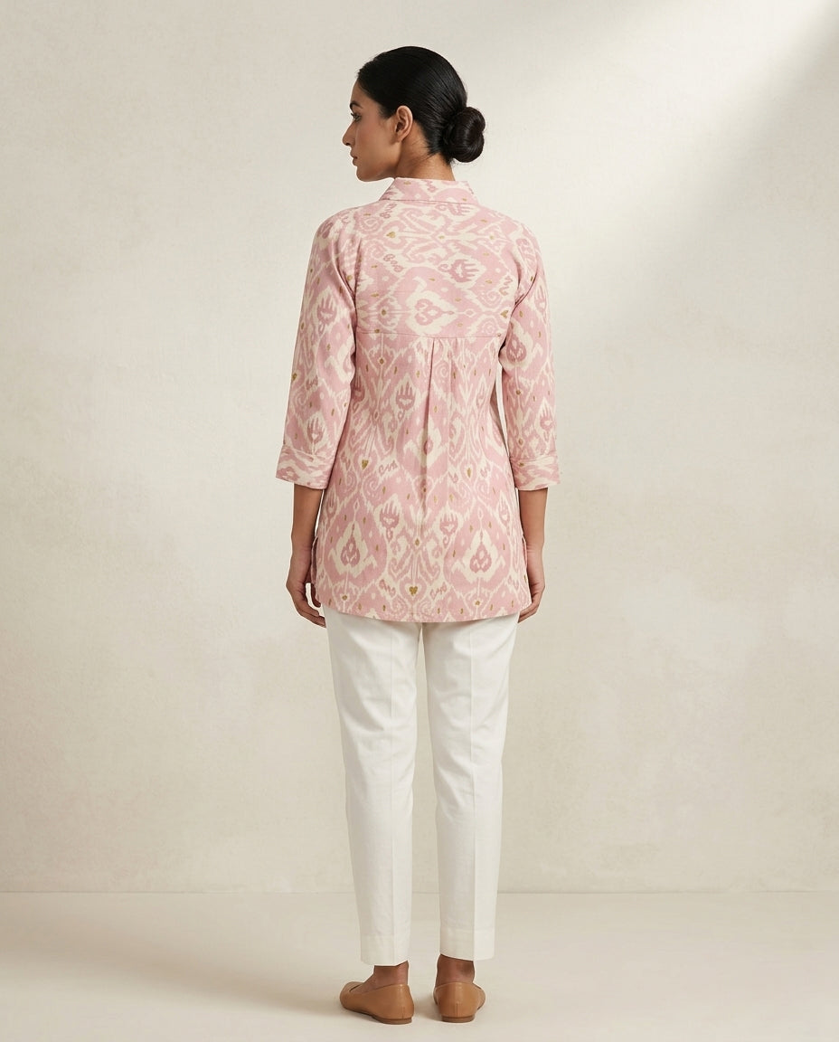 Elegant Ikat Prink Floral Shirt Tunic