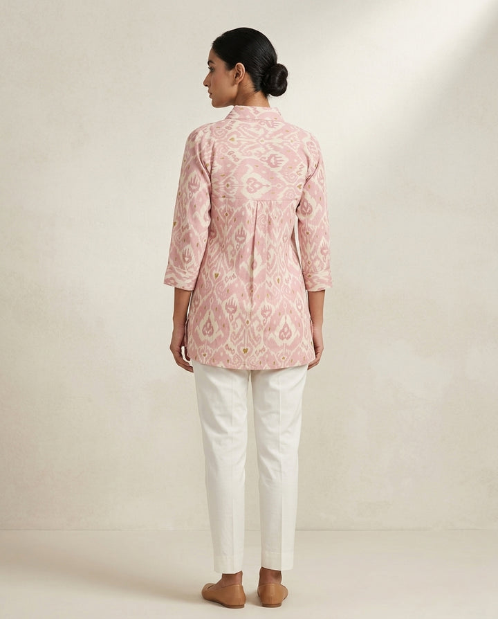 Elegant Ikat Prink Floral Shirt Tunic