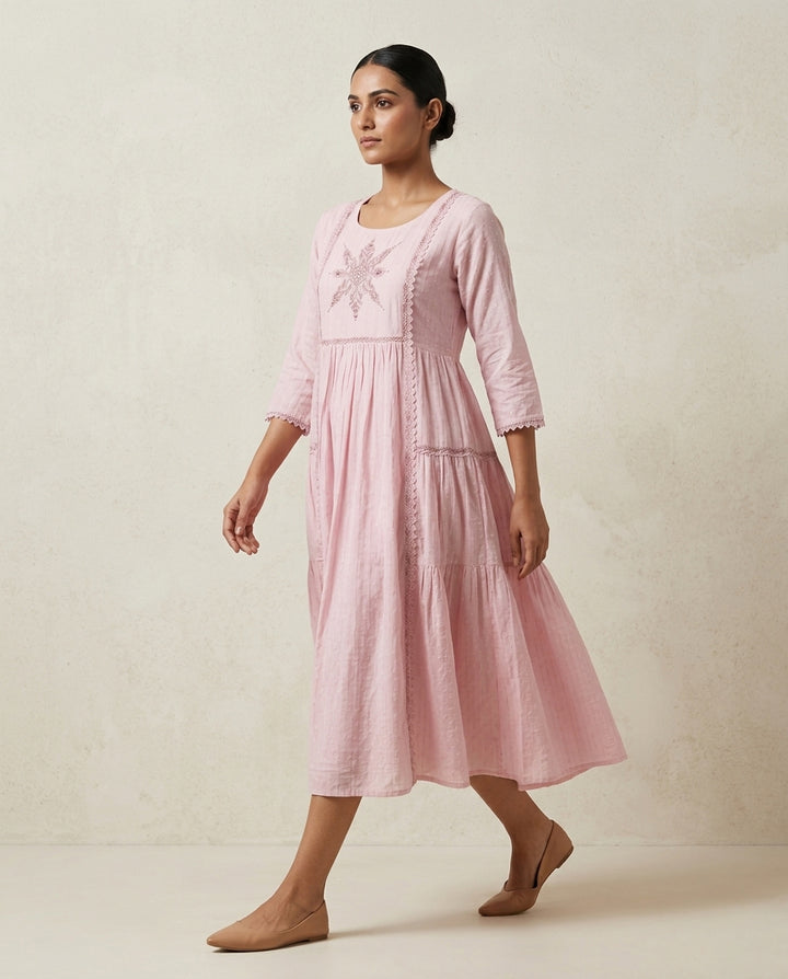 Blush Radiance Embroidered Tunic Dress