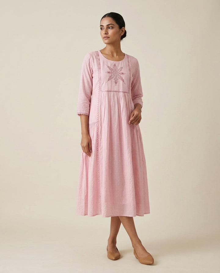 Blush Radiance Embroidered Tunic Dress