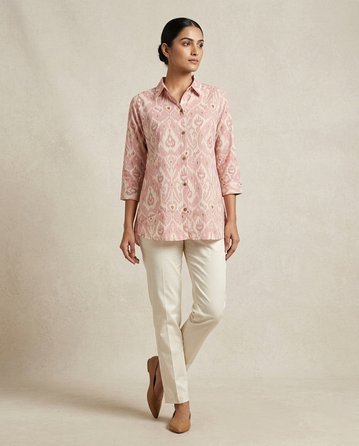 Elegant Ikat Prink Floral Shirt Tunic