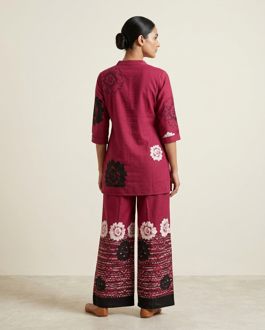 Magenta Bold Floral Printed Cotton Co-Ord Set
