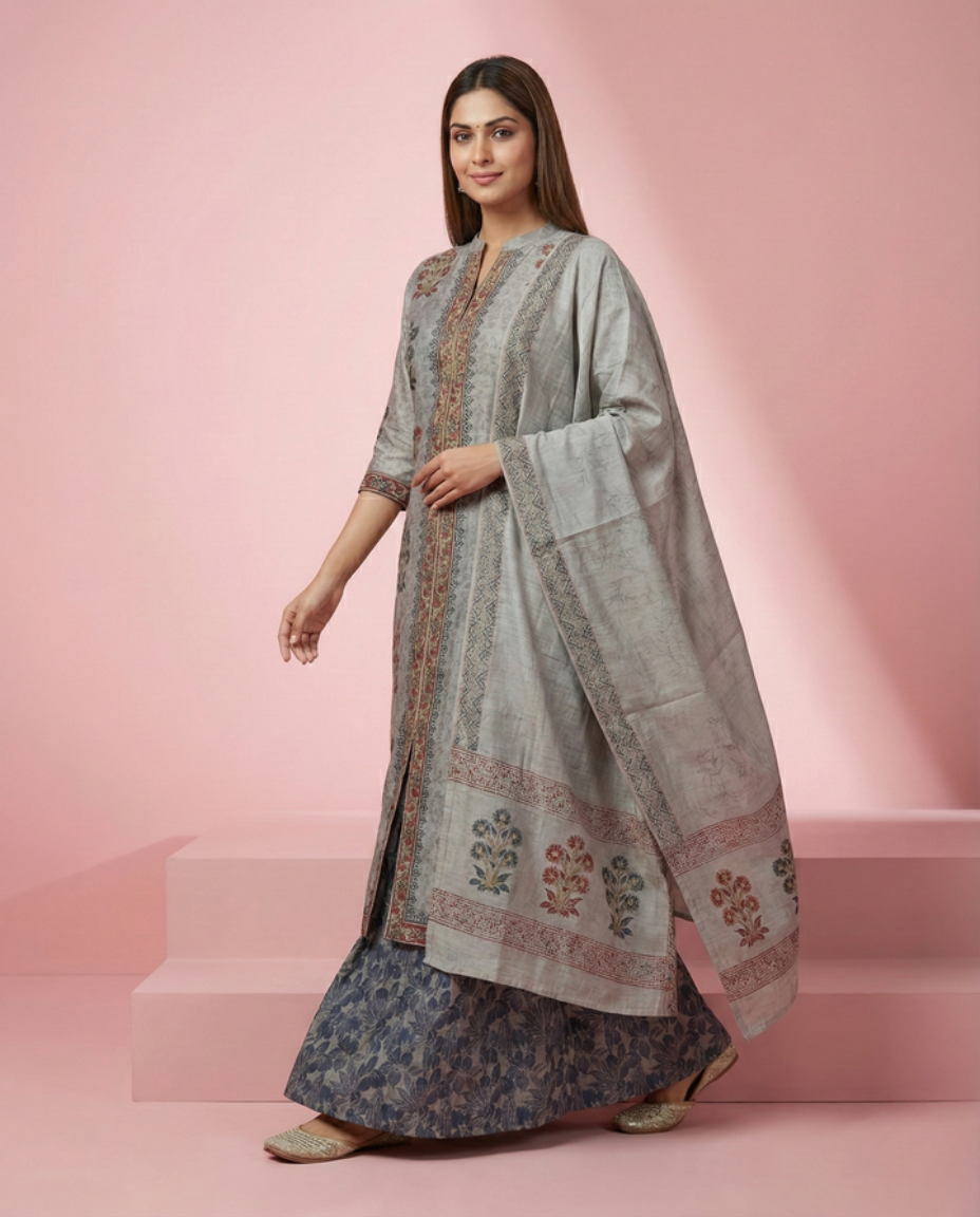 Elegant Chanderi Embroidered 3-Piece Suit Set