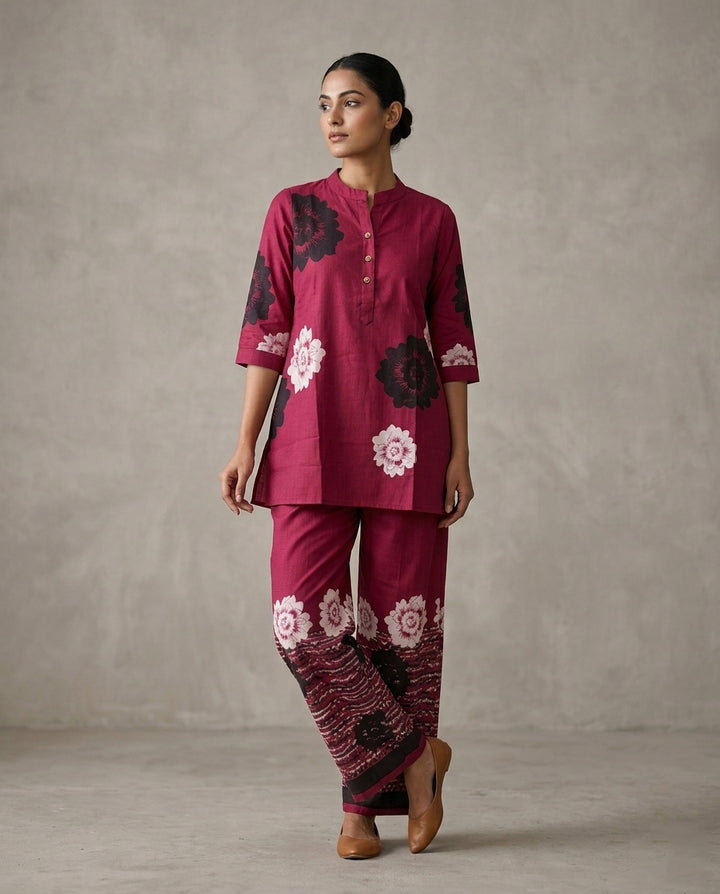 Magenta Bold Floral Printed Cotton Co-Ord Set