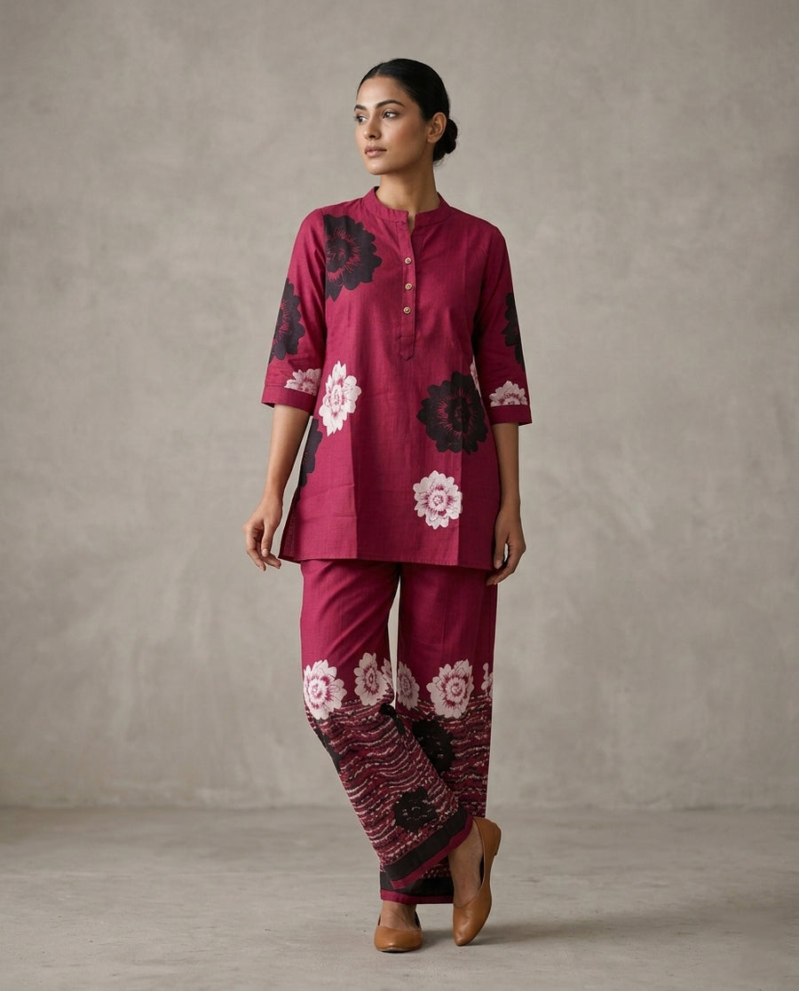 Magenta Bold Floral Printed Cotton Co-Ord Set