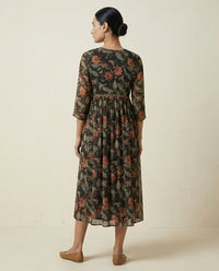 Black Floral and Paisley Printed Cotton Anarkali Kurta 3