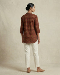 Deep Rust Floral Print Mandarin Collar Tunic 3