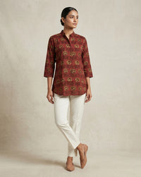 Deep Rust Floral Print Mandarin Collar Tunic 1