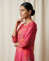 Vibrant Pink Floral Geometric Print Straight Kurti 3
