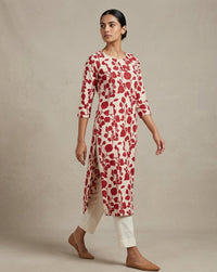 Off-White & Red Botanical Print Straight Kurti 3