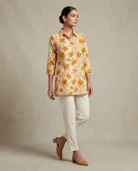 Dusty orange Leaf Print Collared Tunic 3