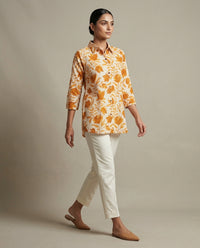Dusty orange Leaf Print Collared Tunic 1